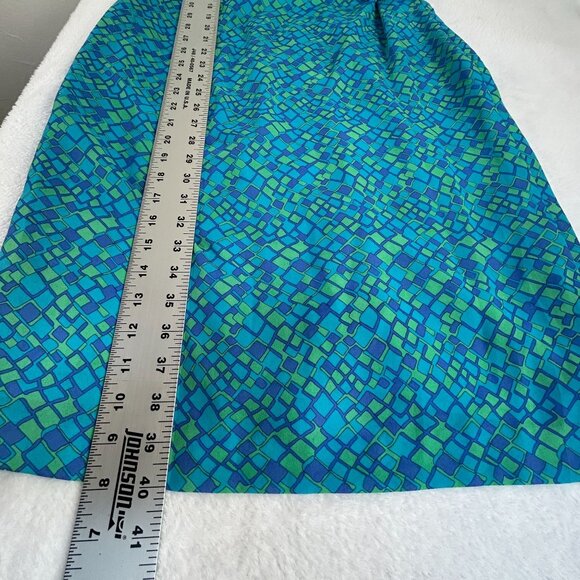 Vintage David Warren New York Womens Blue Green Geo Pattern Shift Dress Size 10 - Picture 8 of 11
